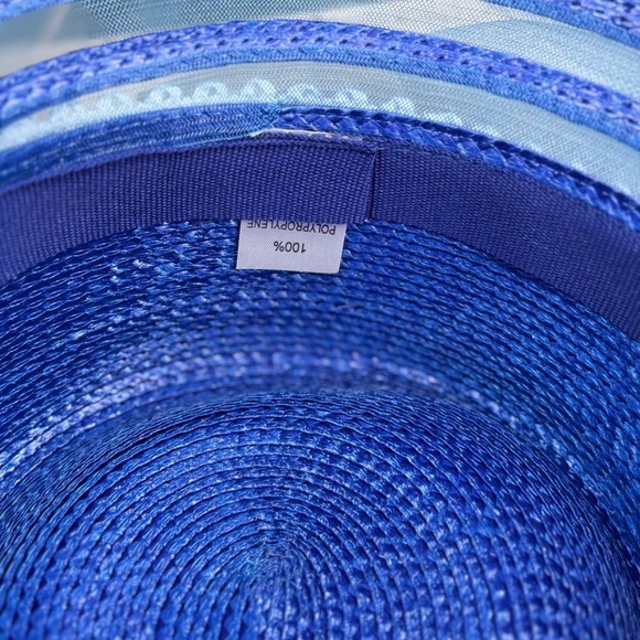 Estate Royal Blue Kentucky Derby Wide Brim Hat Mesh Floral Feather main image 4